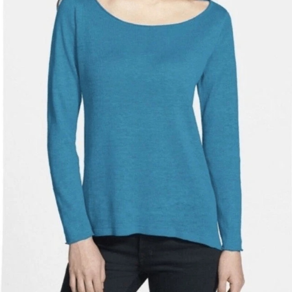 Eileen Fisher Blue Organic Linen Women's Pullover Shirt - Picture 10 of 10